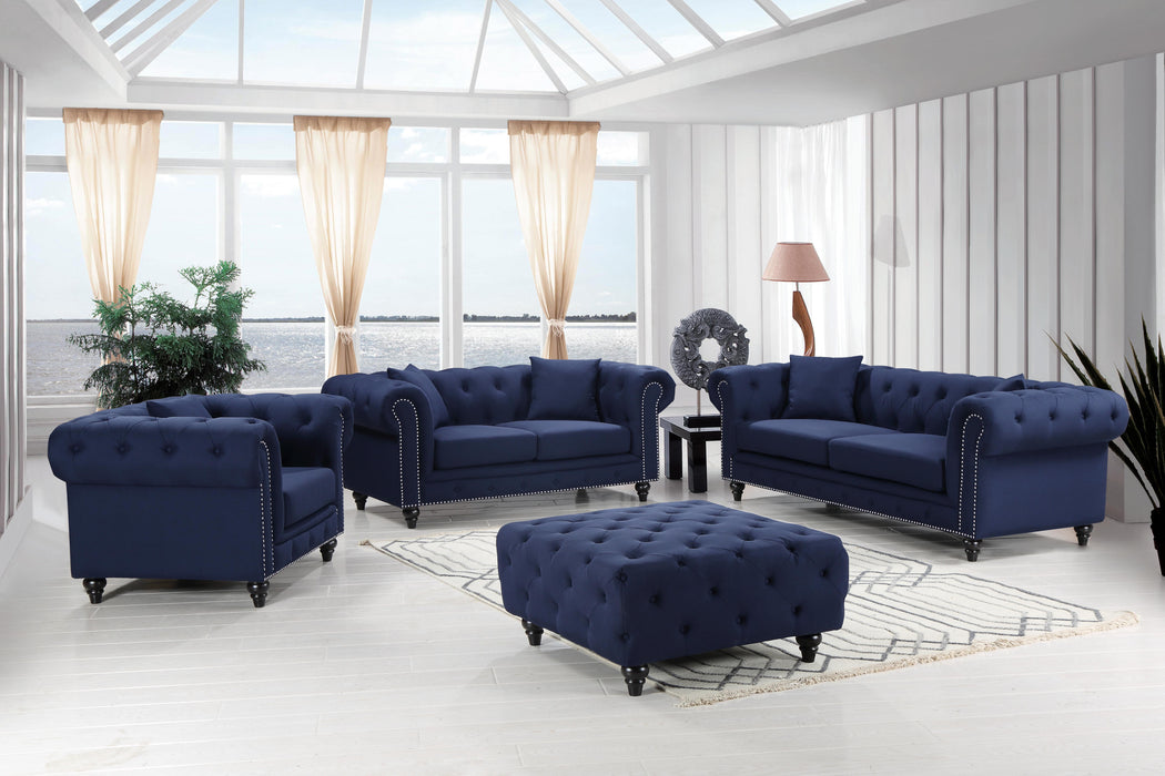 Chesterfield Navy Linen Ottoman - Bargain Furniture (Detroit, MI)