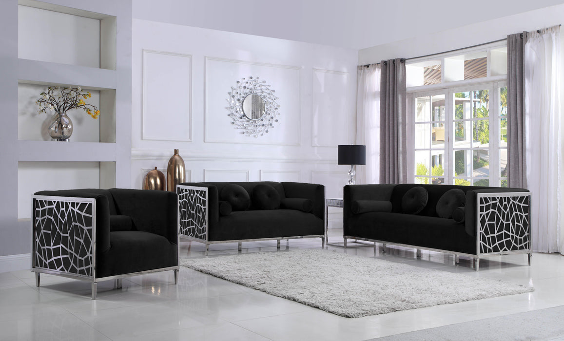 Opal Black Velvet Loveseat - Bargain Furniture (Detroit, MI)