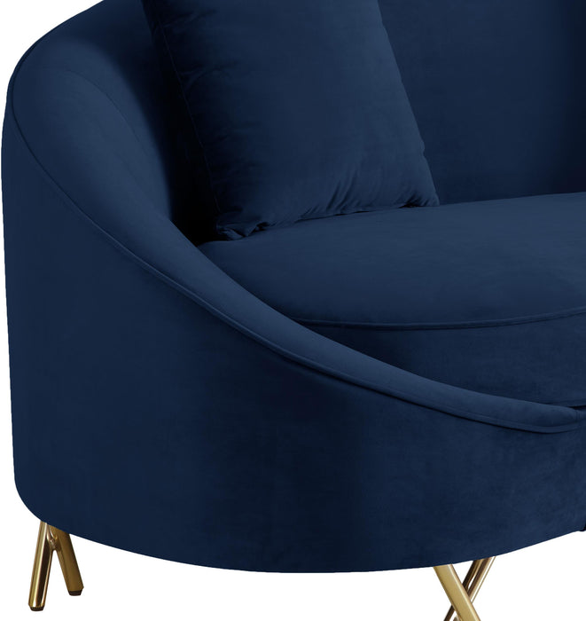 Serpentine Navy Velvet Loveseat - Bargain Furniture (Detroit, MI)