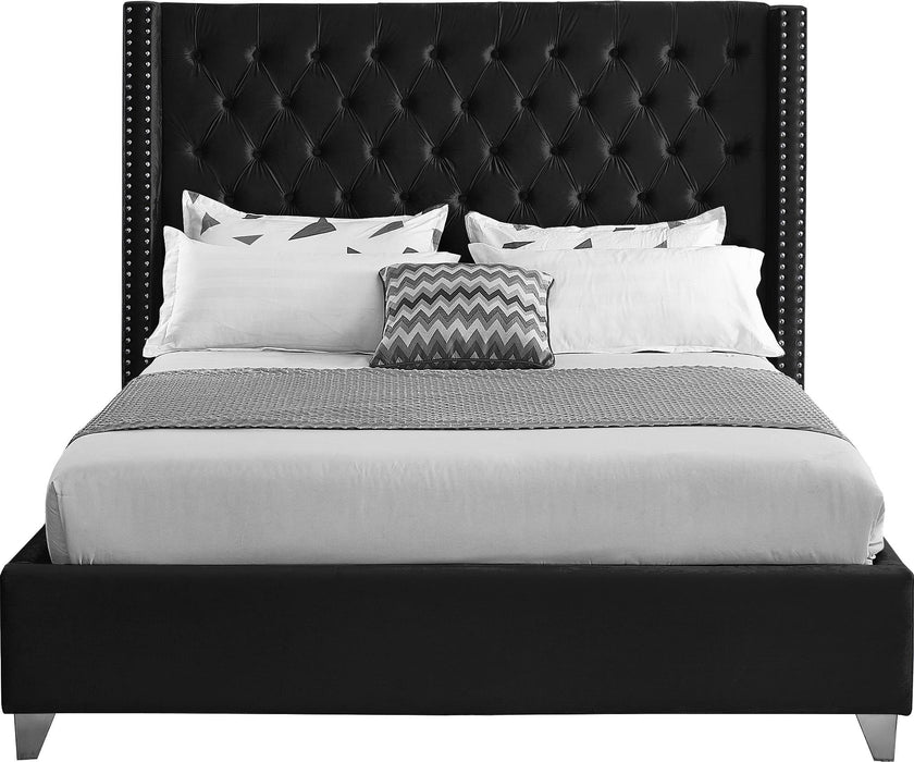 Aiden Black Velvet King Bed - Bargain Furniture (Detroit, MI)