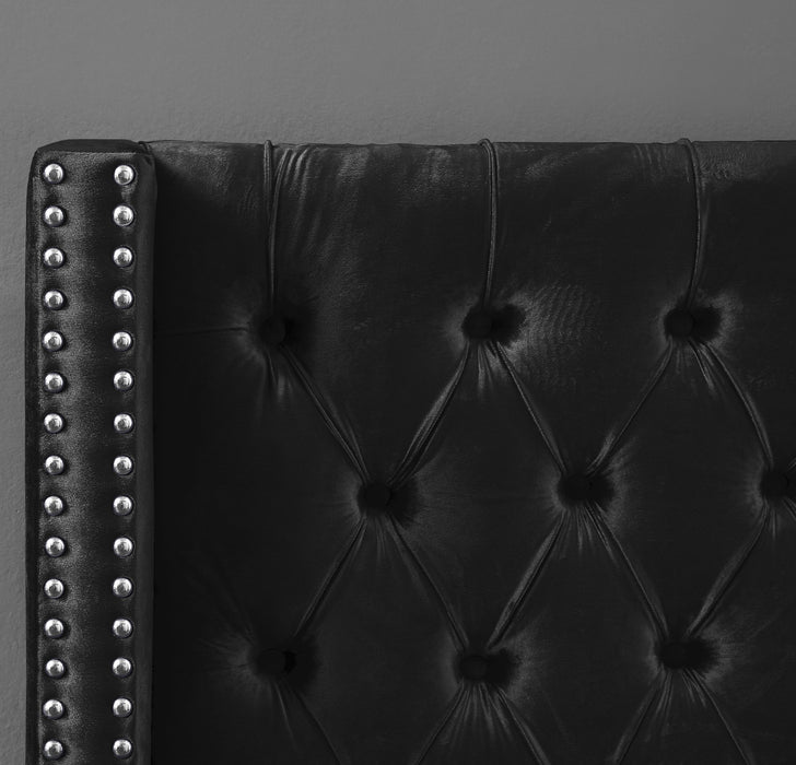 Aiden Black Velvet King Bed - Bargain Furniture (Detroit, MI)