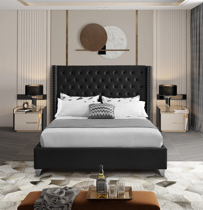 Aiden Black Velvet King Bed - Bargain Furniture (Detroit, MI)