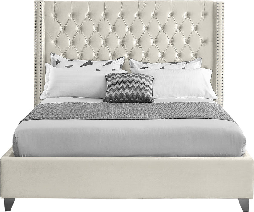 Aiden Cream Velvet King Bed - Bargain Furniture (Detroit, MI)