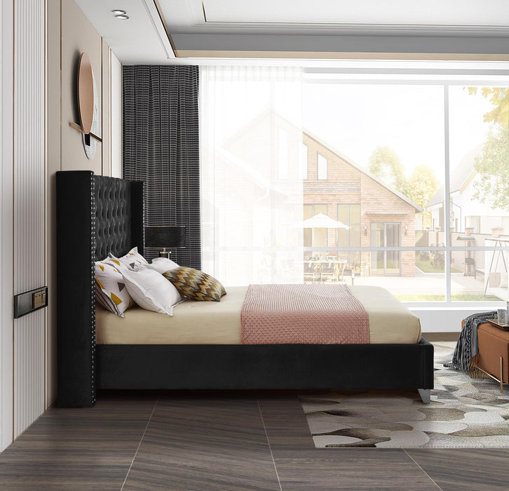 Aiden Black Velvet King Bed - Bargain Furniture (Detroit, MI)