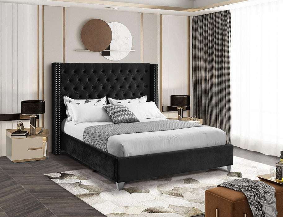 Aiden Black Velvet King Bed - Bargain Furniture (Detroit, MI)