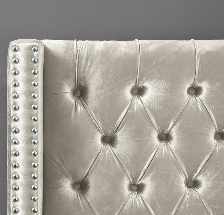 Aiden Cream Velvet Twin Bed - Bargain Furniture (Detroit, MI)