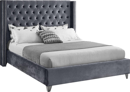 Aiden Grey Velvet King Bed - Bargain Furniture (Detroit, MI)