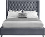 Aiden Grey Velvet Queen Bed - Bargain Furniture (Detroit, MI)