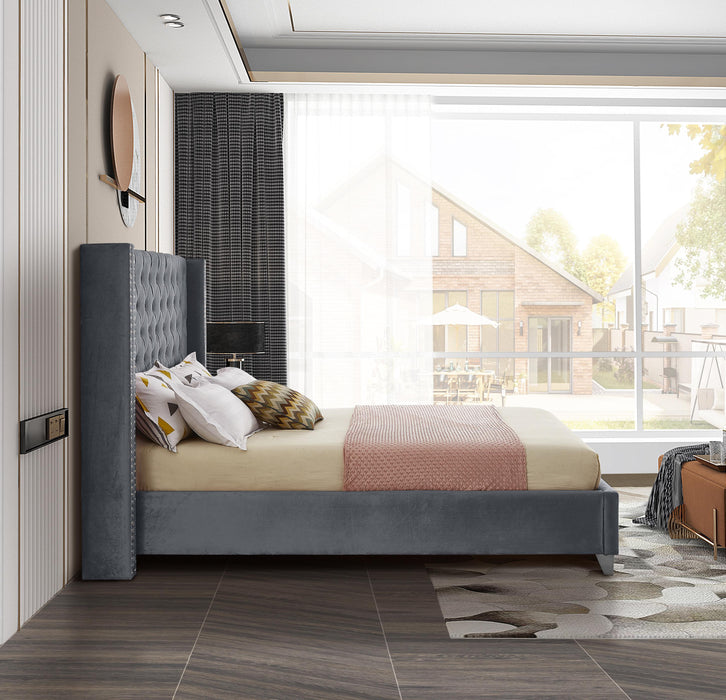 Aiden Grey Velvet King Bed - Bargain Furniture (Detroit, MI)
