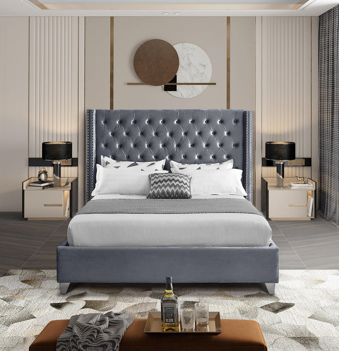 Aiden Grey Velvet King Bed - Bargain Furniture (Detroit, MI)