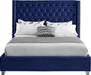 Aiden Navy Velvet Queen Bed - Bargain Furniture (Detroit, MI)