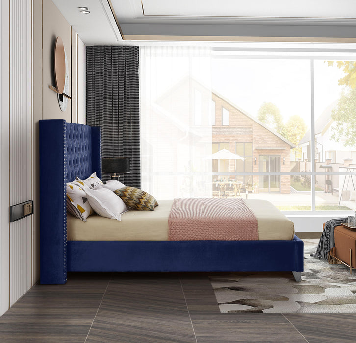 Aiden Navy Velvet Queen Bed - Bargain Furniture (Detroit, MI)