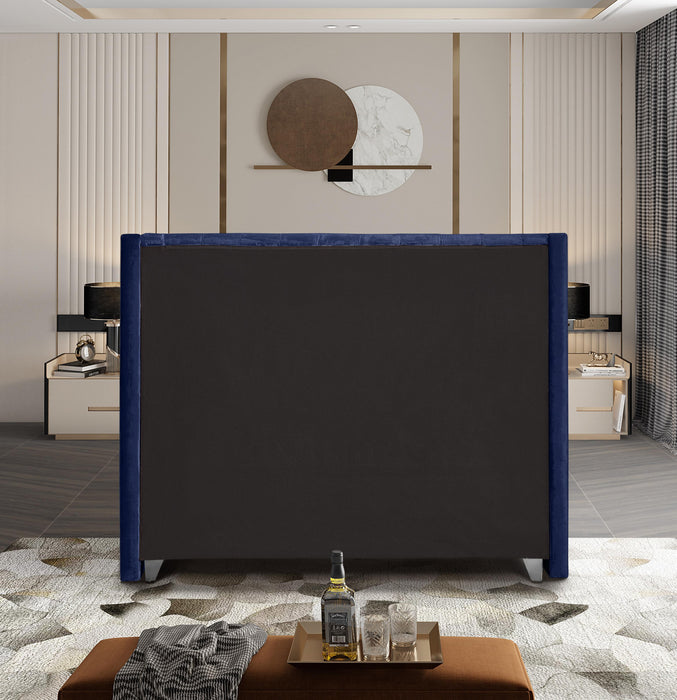 Aiden Navy Velvet Queen Bed - Bargain Furniture (Detroit, MI)