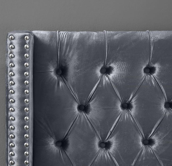 Aiden Grey Velvet King Bed - Bargain Furniture (Detroit, MI)