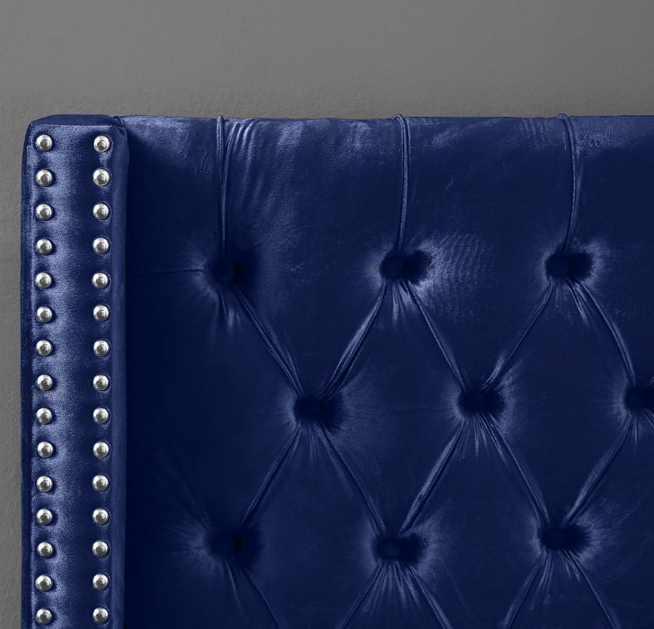 Aiden Navy Velvet Queen Bed - Bargain Furniture (Detroit, MI)