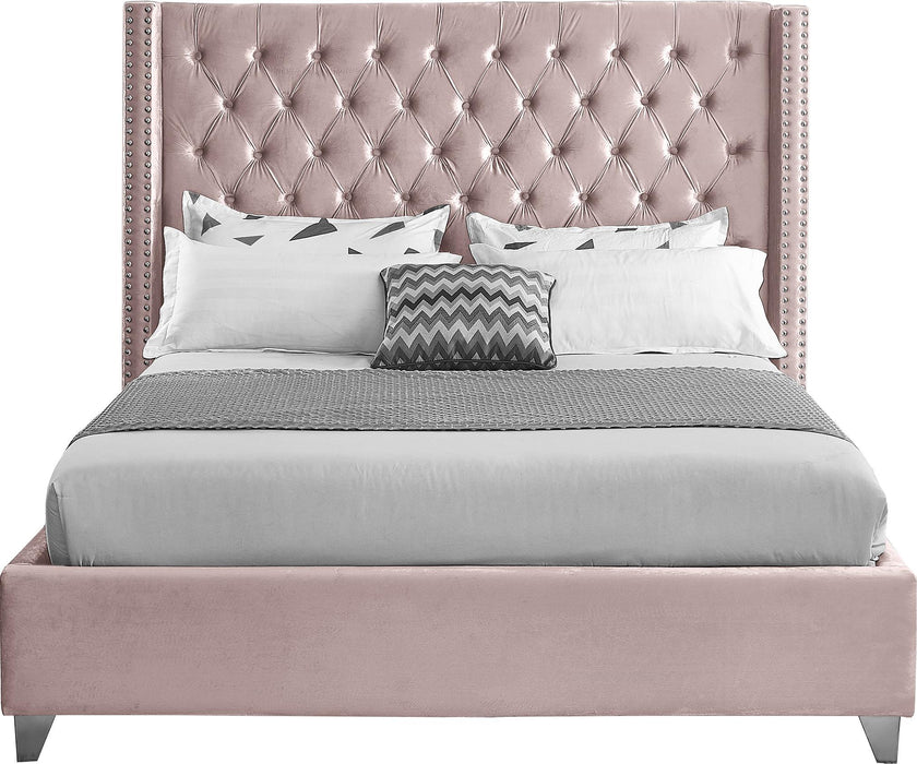 Aiden Pink Velvet Queen Bed - Bargain Furniture (Detroit, MI)