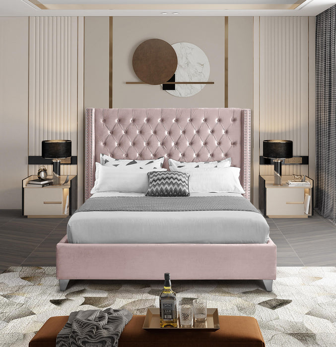 Aiden Pink Velvet Queen Bed - Bargain Furniture (Detroit, MI)