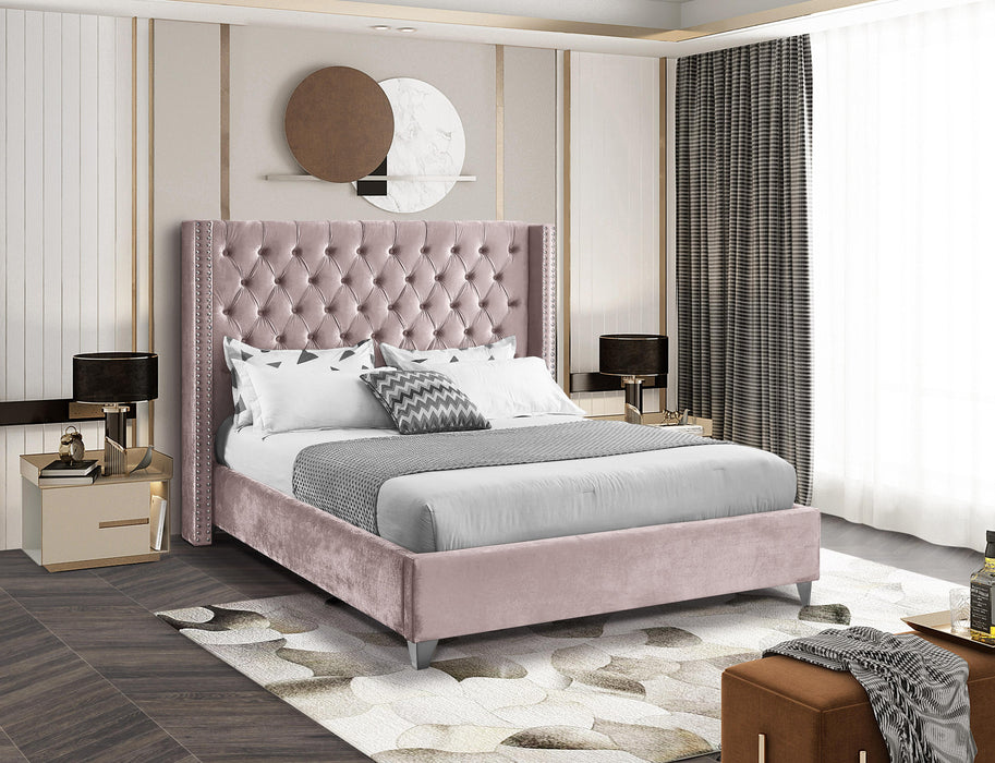Aiden Pink Velvet Queen Bed - Bargain Furniture (Detroit, MI)