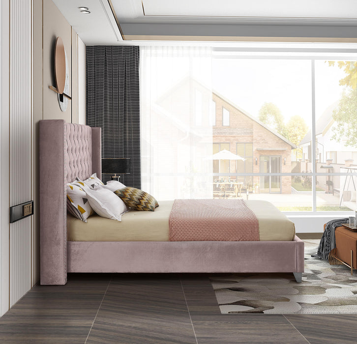 Aiden Pink Velvet Queen Bed - Bargain Furniture (Detroit, MI)