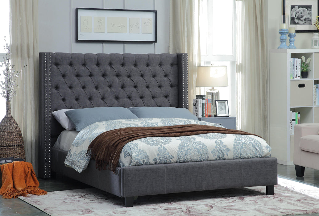 Ashton Grey Linen King Bed - Bargain Furniture (Detroit, MI)