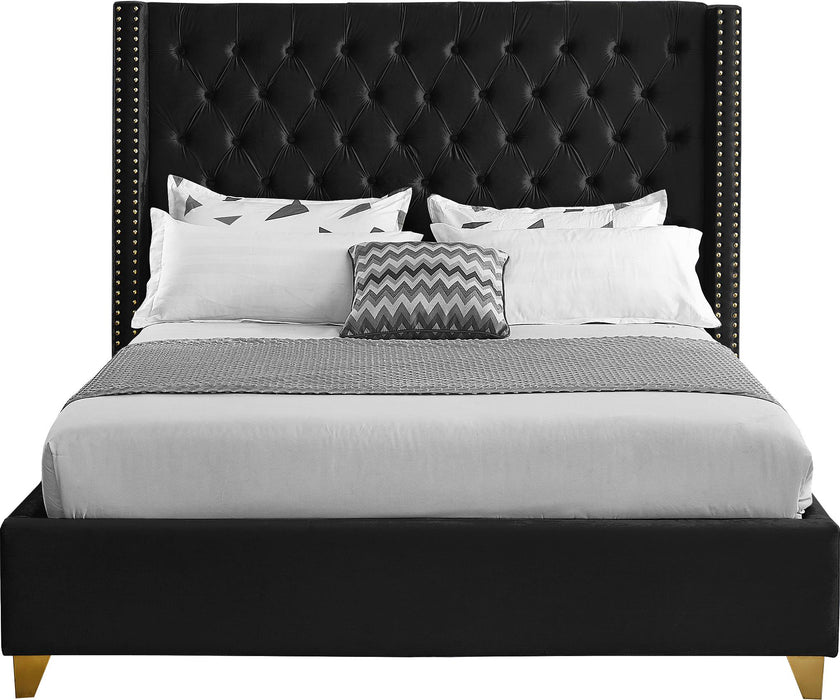 Barolo Black Velvet King Bed - Bargain Furniture (Detroit, MI)