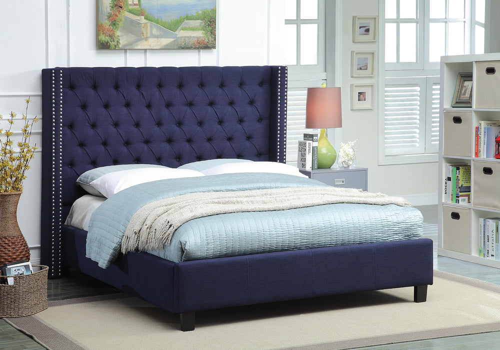 Ashton Navy Linen Queen Bed - Bargain Furniture (Detroit, MI)