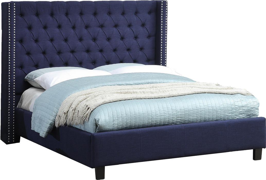 Ashton Navy Linen Queen Bed - Bargain Furniture (Detroit, MI)