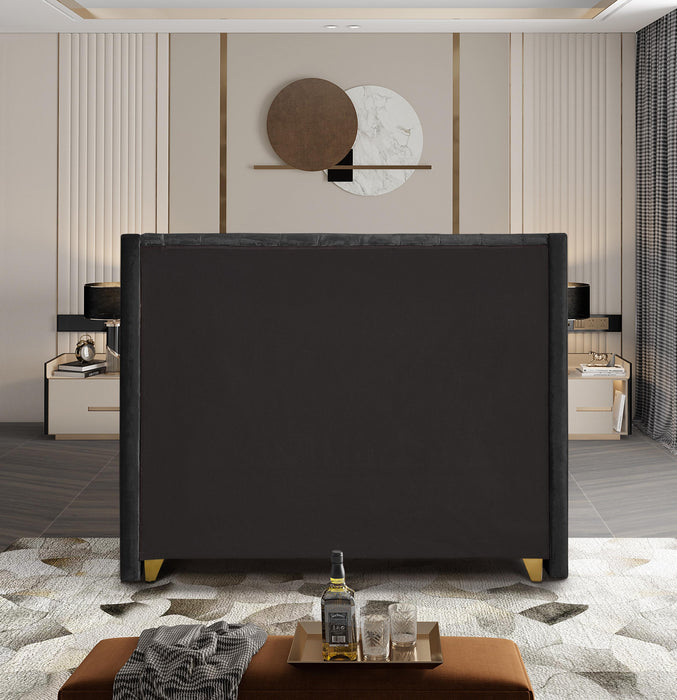 Barolo Black Velvet King Bed - Bargain Furniture (Detroit, MI)