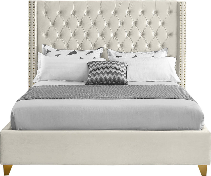 Barolo Cream Velvet King Bed - Bargain Furniture (Detroit, MI)