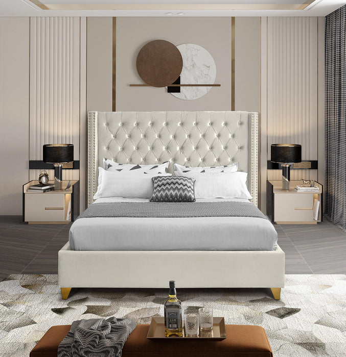 Barolo Cream Velvet Queen Bed - Bargain Furniture (Detroit, MI)