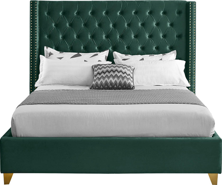 Barolo Green Velvet Queen Bed - Bargain Furniture (Detroit, MI)