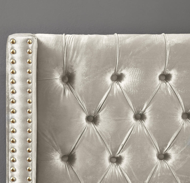Barolo Cream Velvet Queen Bed - Bargain Furniture (Detroit, MI)