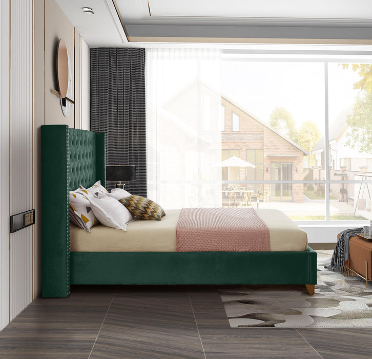 Barolo Green Velvet Queen Bed - Bargain Furniture (Detroit, MI)