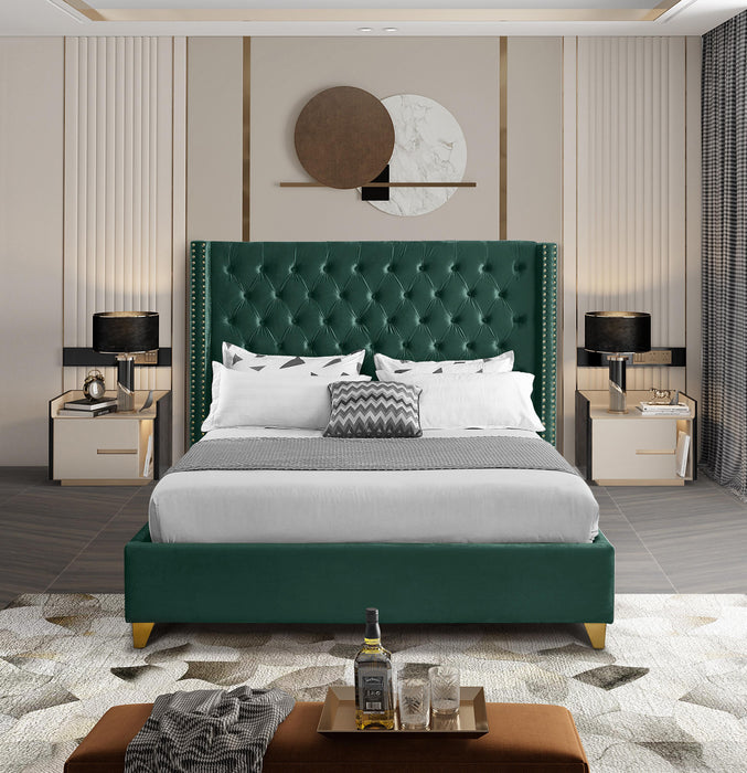 Barolo Green Velvet Queen Bed - Bargain Furniture (Detroit, MI)