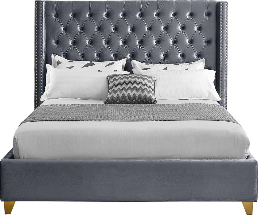 Barolo Grey Velvet King Bed - Bargain Furniture (Detroit, MI)