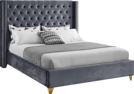 Barolo Grey Velvet Queen Bed - Bargain Furniture (Detroit, MI)