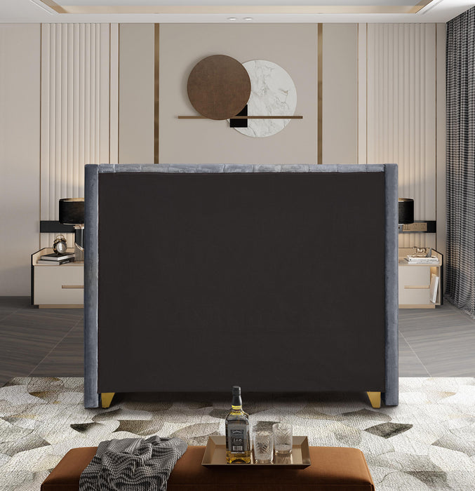 Barolo Grey Velvet Queen Bed - Bargain Furniture (Detroit, MI)