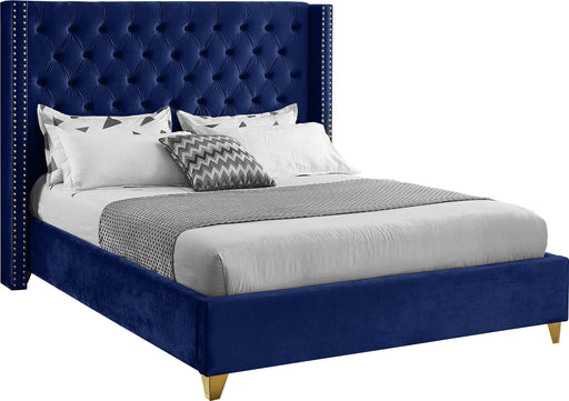 Barolo Navy Velvet King Bed - Bargain Furniture (Detroit, MI)