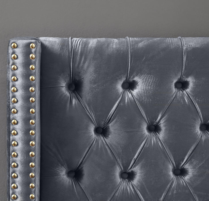 Barolo Grey Velvet King Bed - Bargain Furniture (Detroit, MI)