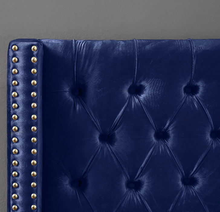 Barolo Navy Velvet Queen Bed - Bargain Furniture (Detroit, MI)