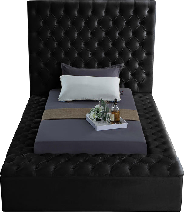 Bliss Black Velvet Twin Bed (3 Boxes)