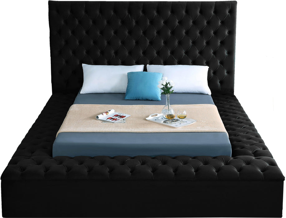 Bliss Black Velvet Queen Bed (3 Boxes) - Bargain Furniture (Detroit, MI)