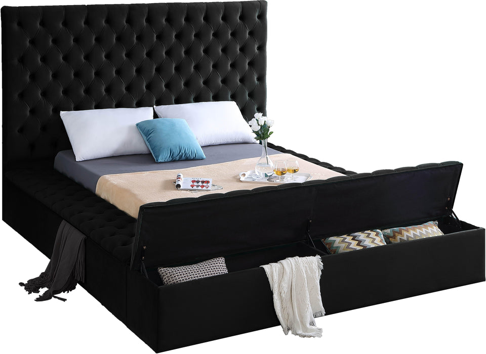 Bliss Black Velvet Queen Bed (3 Boxes) - Bargain Furniture (Detroit, MI)