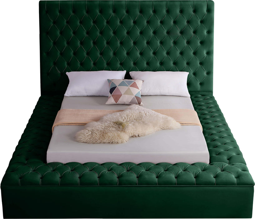 Bliss Green Velvet King Bed (3 Boxes) - Bargain Furniture (Detroit, MI)