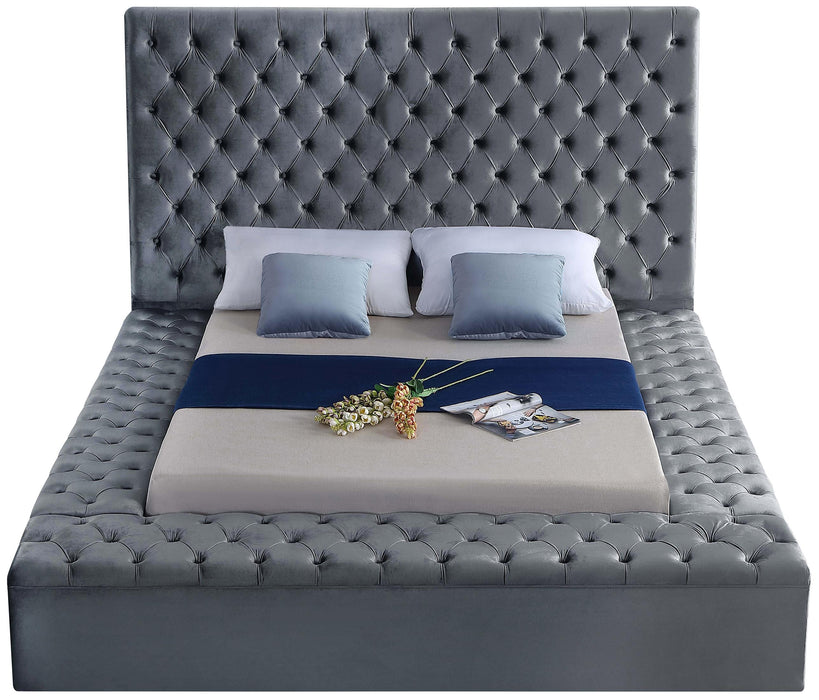 Bliss Grey Velvet King Bed (3 Boxes) - Bargain Furniture (Detroit, MI)