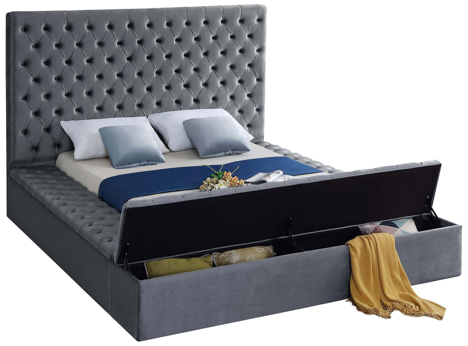 Bliss Grey Velvet King Bed (3 Boxes) - Bargain Furniture (Detroit, MI)