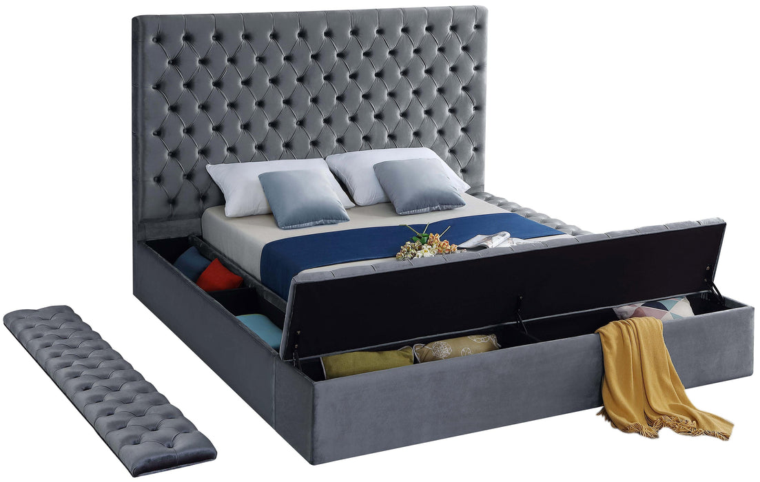 Bliss Grey Velvet King Bed (3 Boxes) - Bargain Furniture (Detroit, MI)