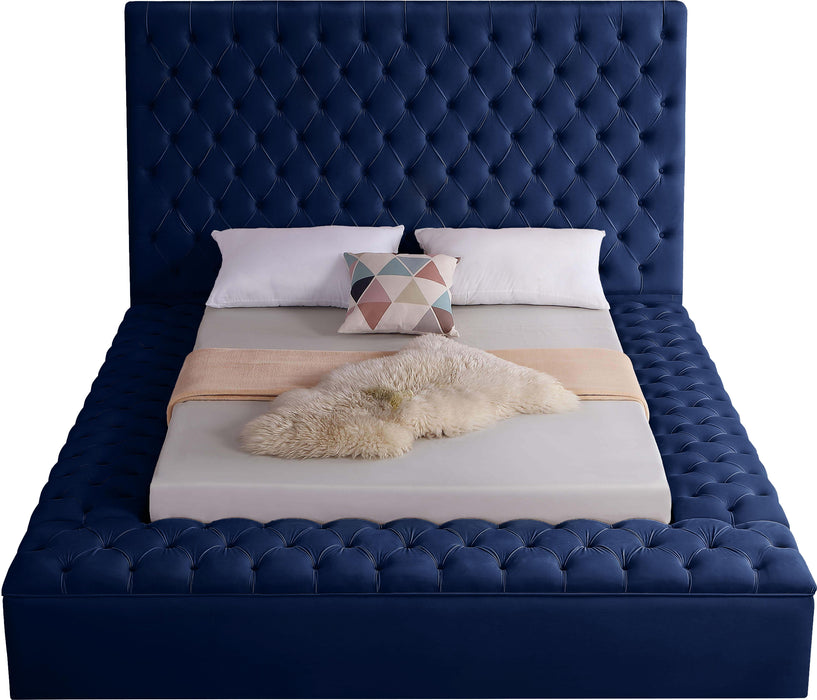 Bliss Navy Velvet King Bed (3 Boxes) - Bargain Furniture (Detroit, MI)