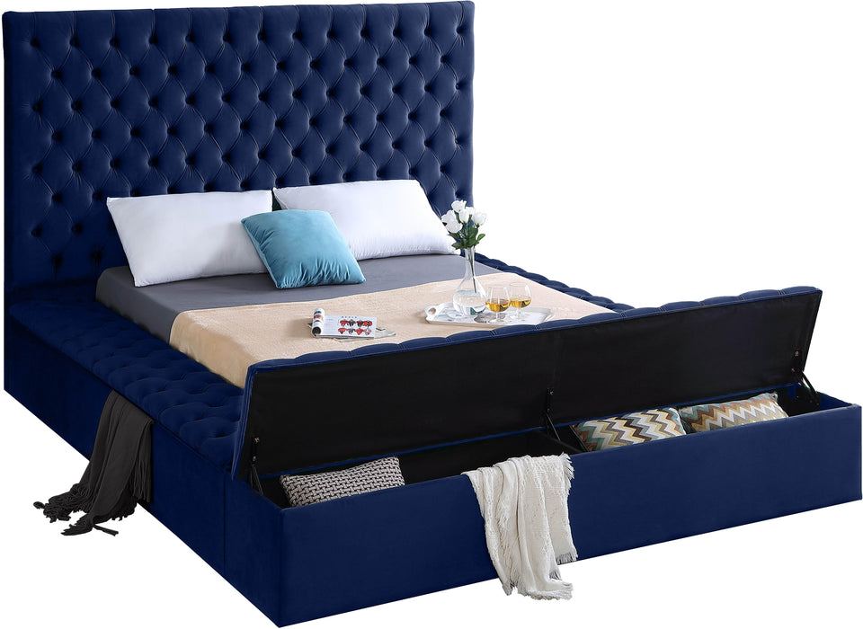 Bliss Navy Velvet King Bed (3 Boxes) - Bargain Furniture (Detroit, MI)