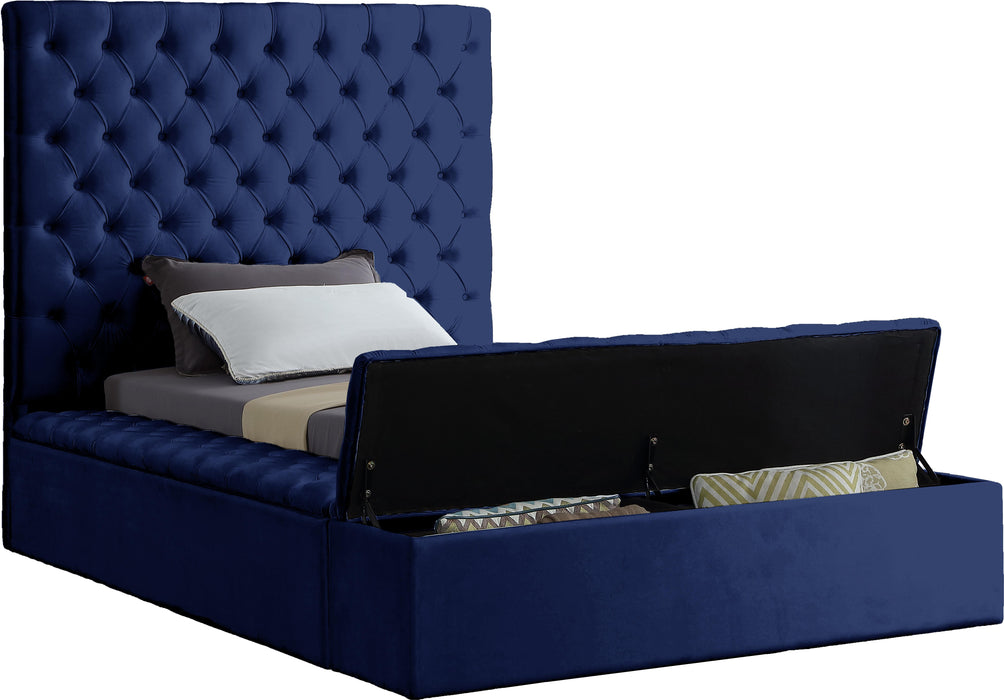 Bliss Navy Velvet Twin Bed (3 Boxes)